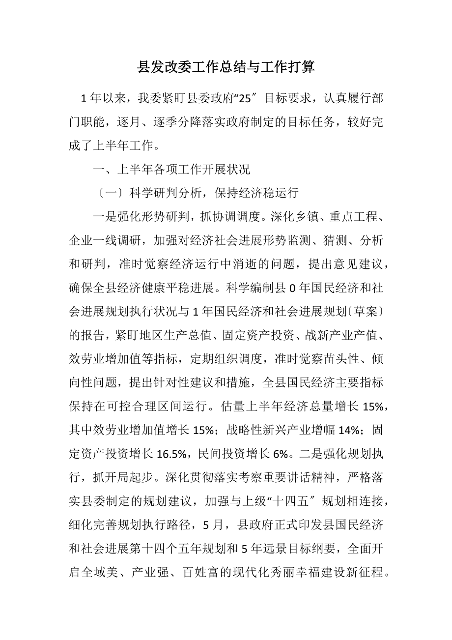 2023年县发改委工作总结与工作打算.docx_第1页