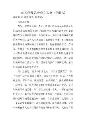 在县慈善总会成立大会上的讲话.docx