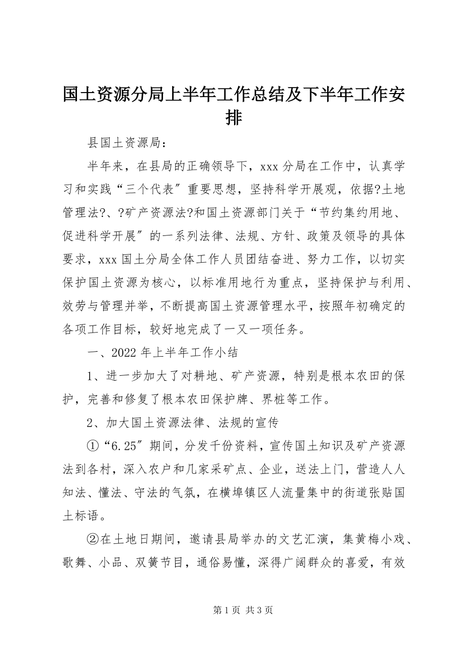 2023年国土资源分局上半年工作总结及下半工作安排.docx_第1页