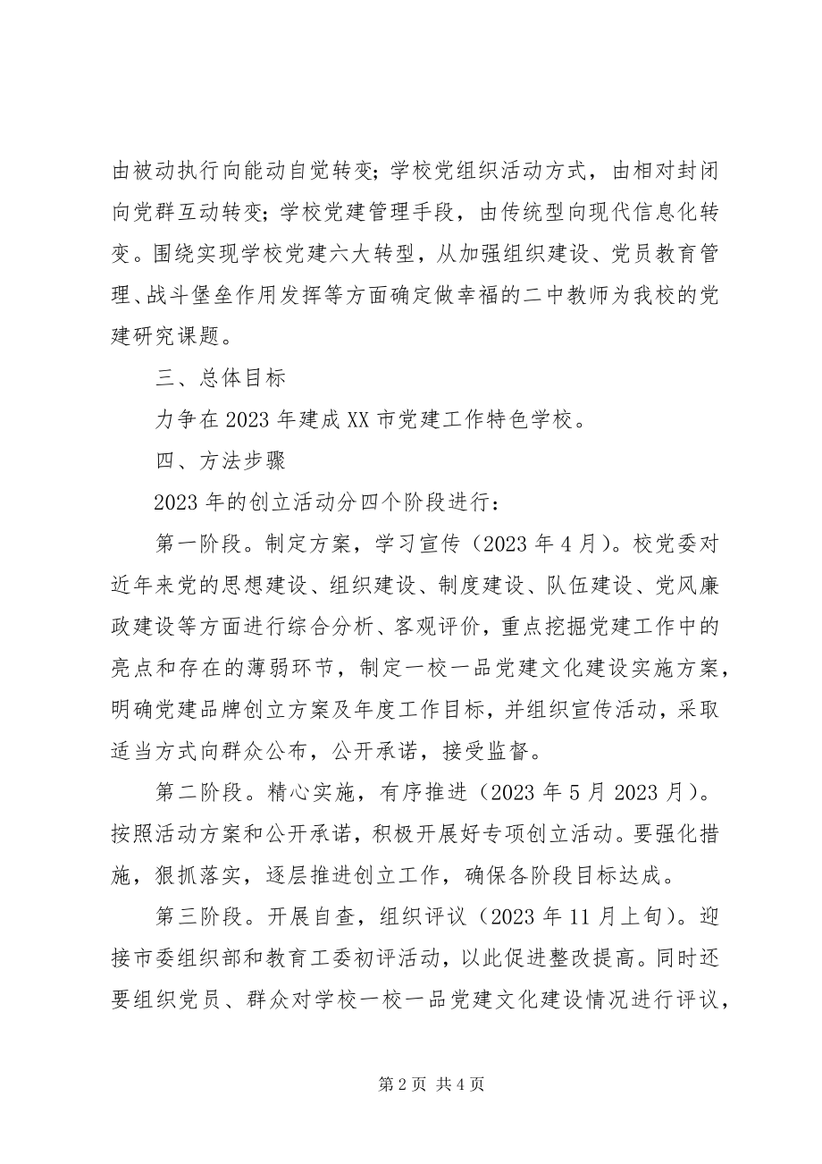 2023年堰姜二中“一校一品”党建文化建设活动实施方案.docx_第2页