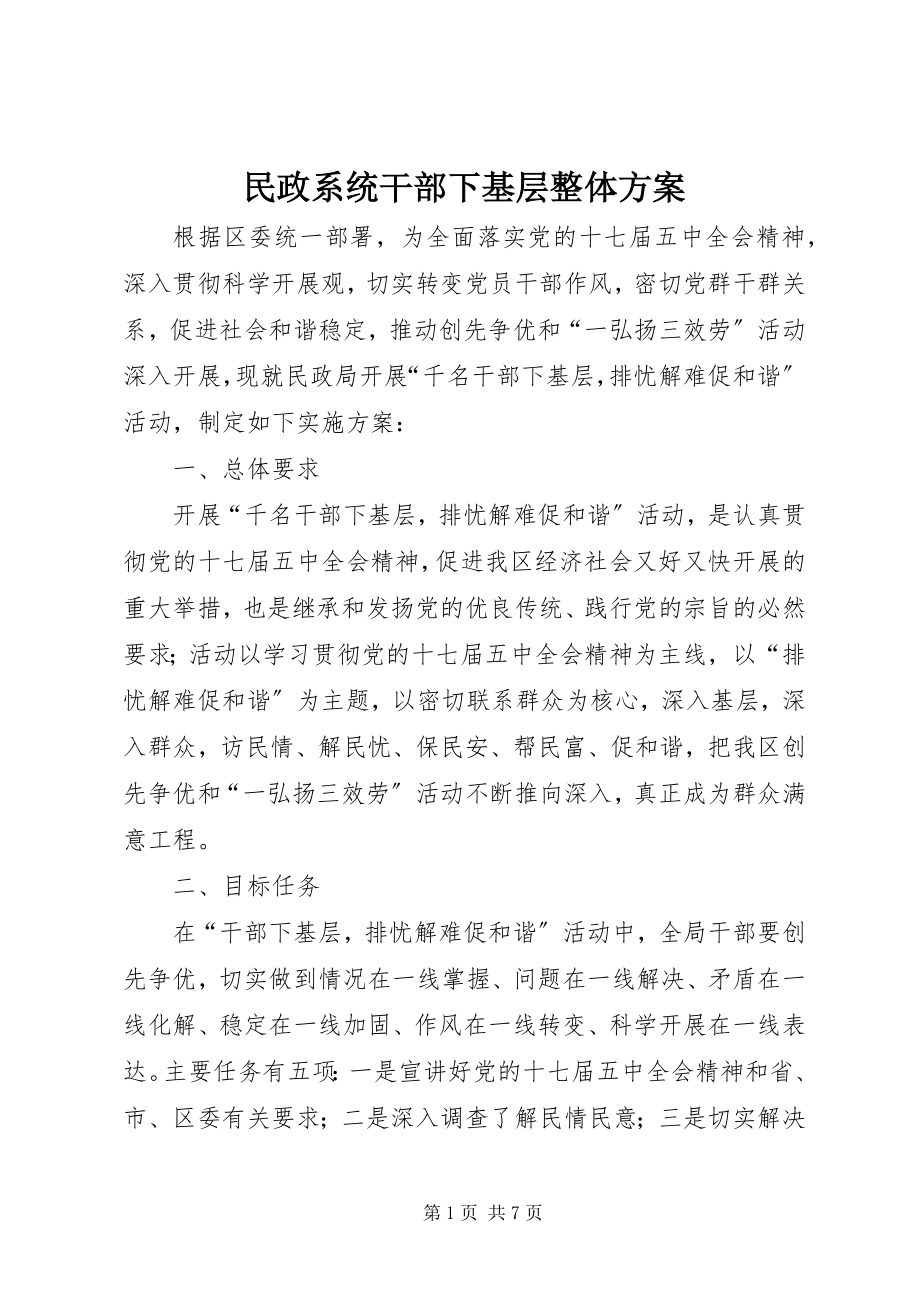 2023年民政系统干部下基层整体方案.docx_第1页