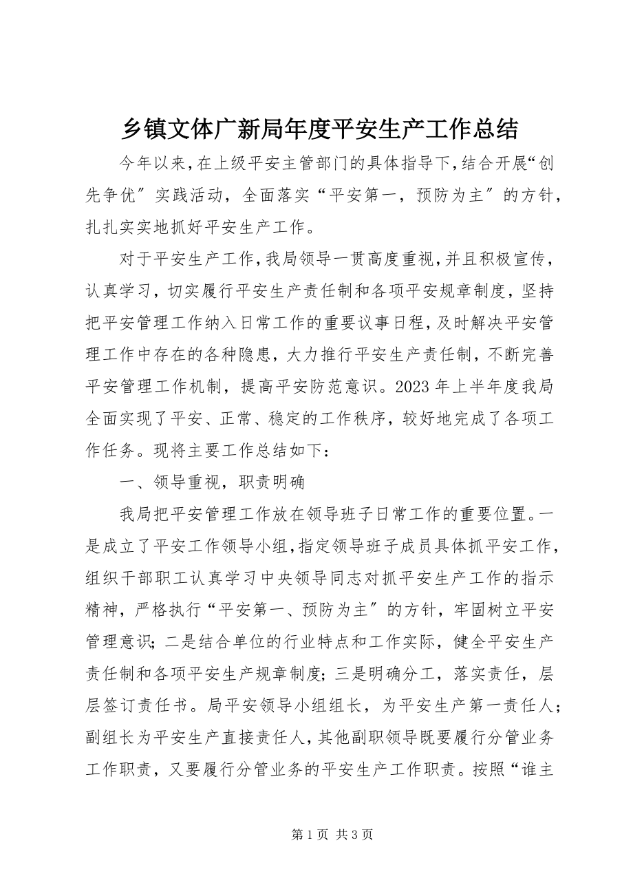 2023年乡镇文体广新局年度安全生产工作总结.docx_第1页