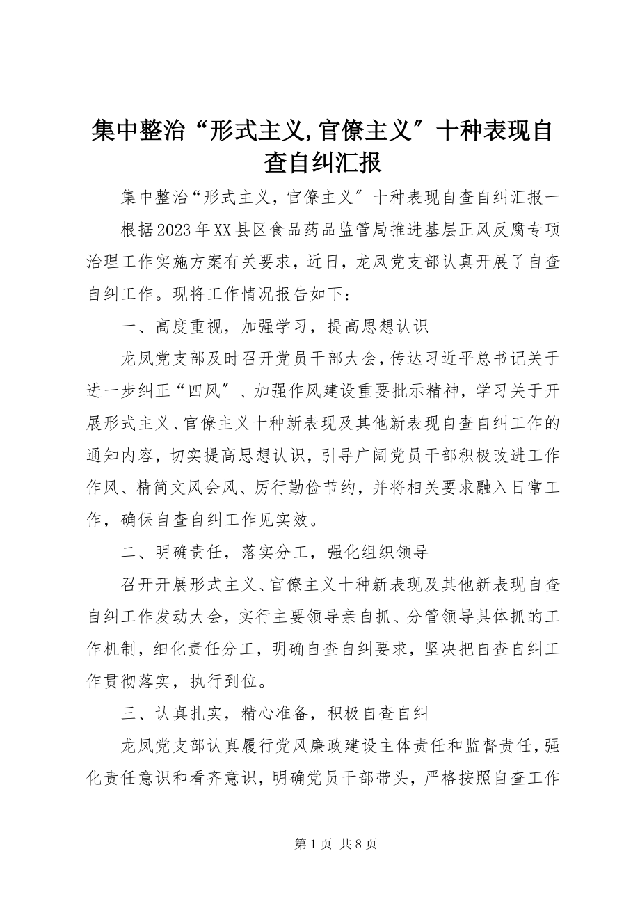 2023年集中整治“形式主义官僚主义”十种表现自查自纠汇报.docx_第1页