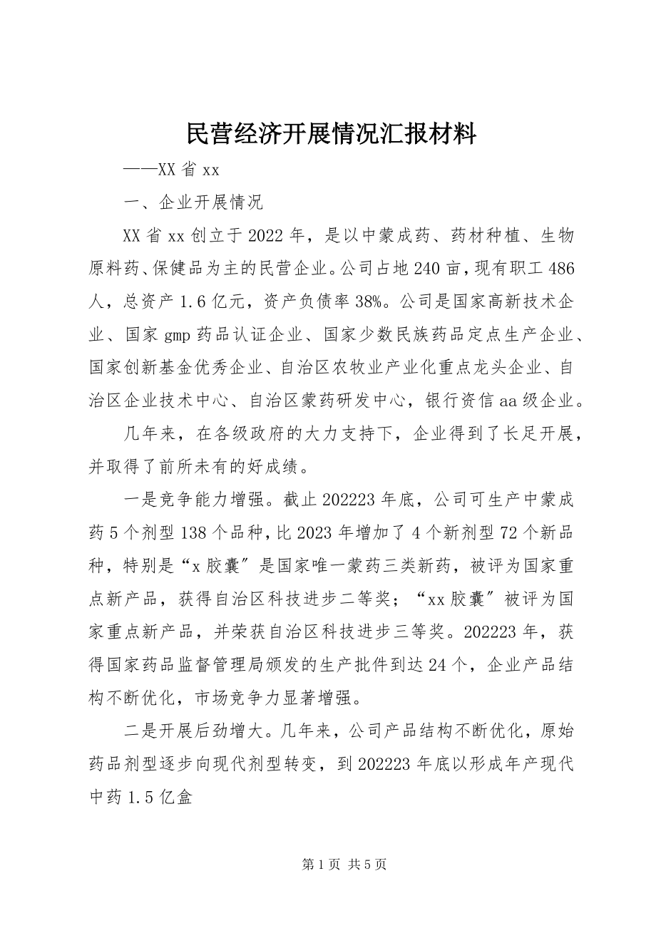 2023年民营经济发展情况汇报材料.docx_第1页