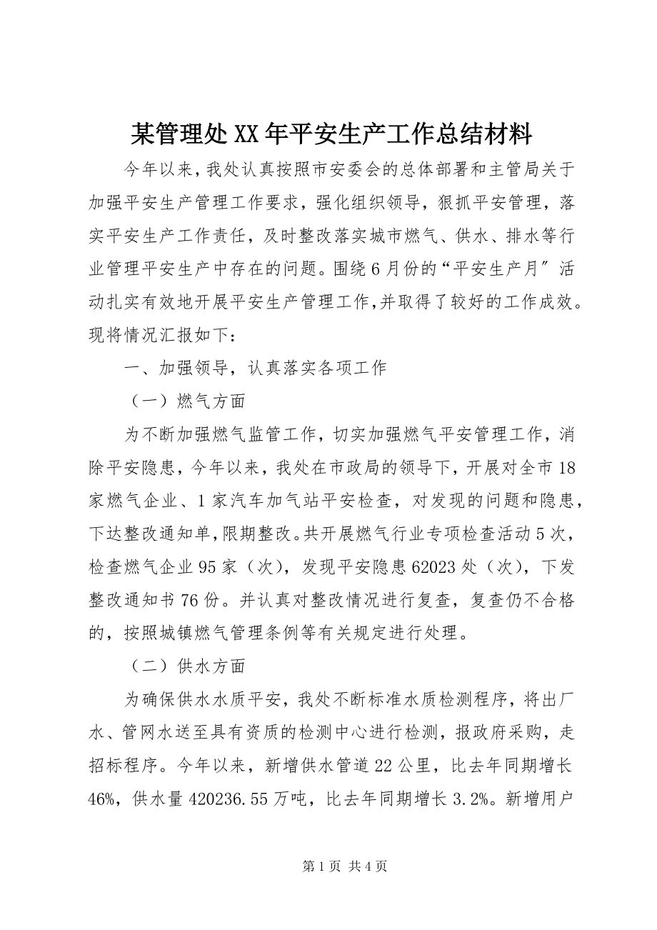 2023年某管理处安全生产工作总结材料.docx_第1页