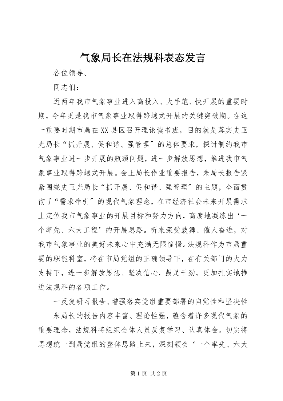 2023年气象局长在法规科表态讲话.docx_第1页