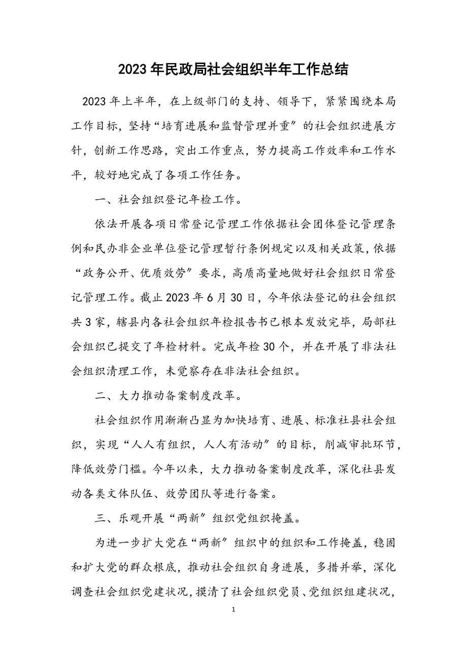 2023年民政局社会组织半年工作总结.docx_第1页