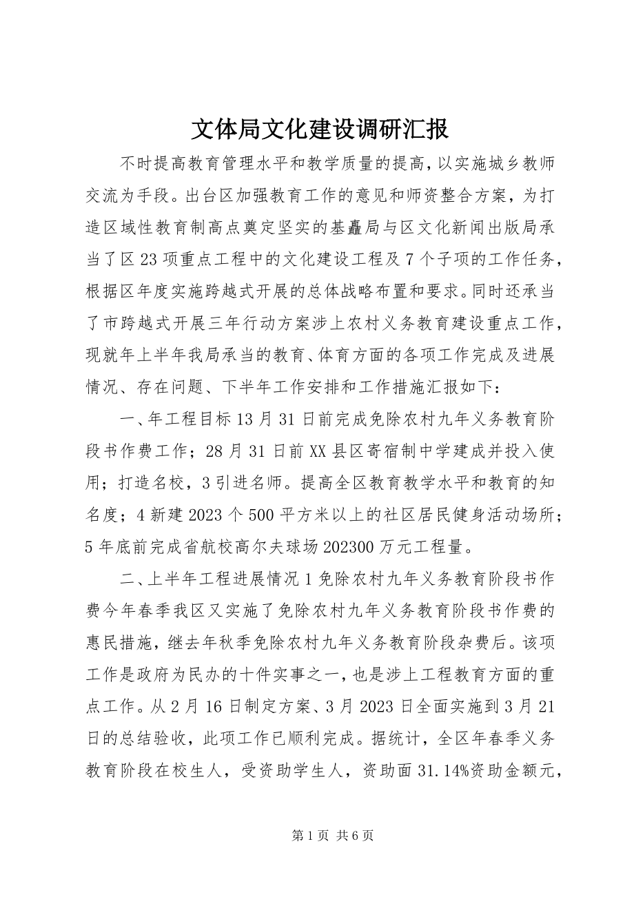 2023年文体局文化建设调研汇报.docx_第1页