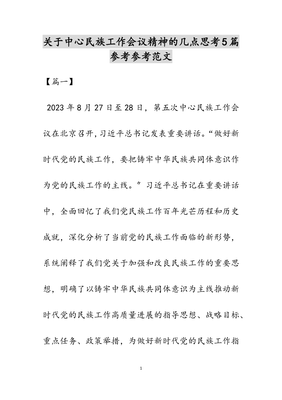 2023年关于中央民族工作会议精神的几点思考.docx_第1页