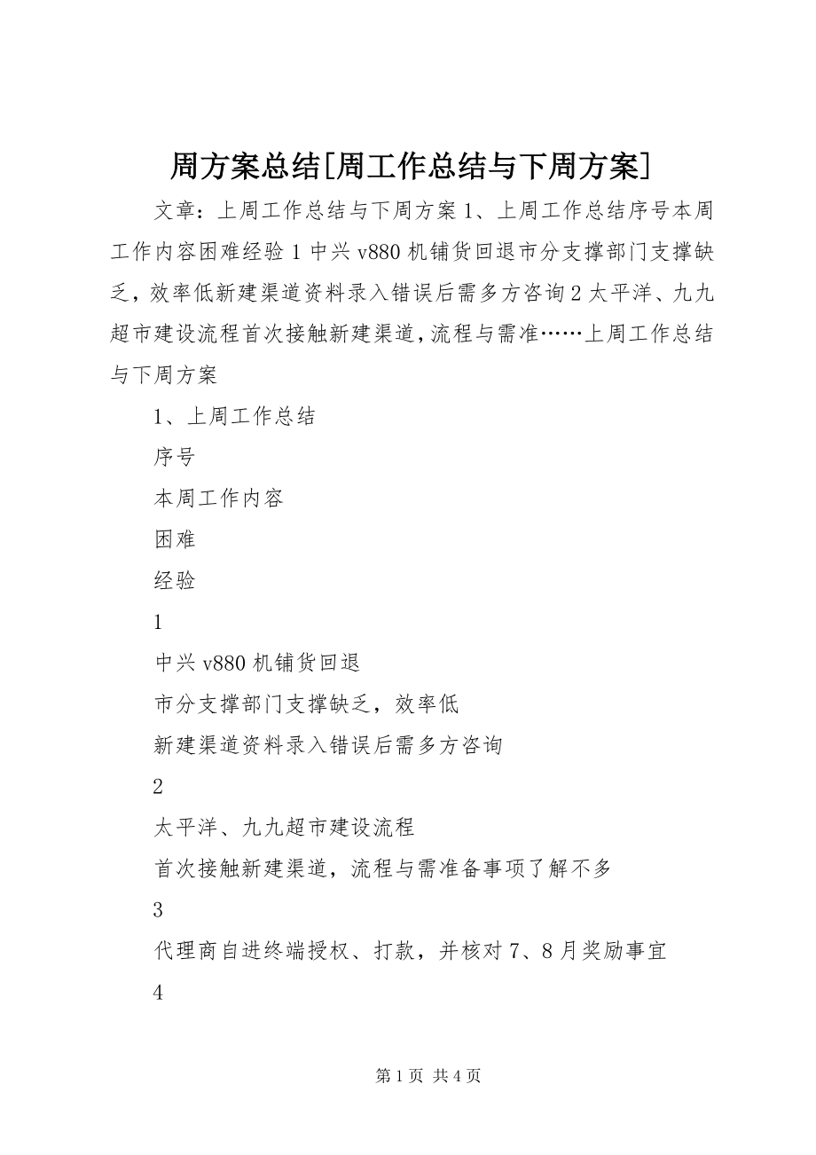 2023年周计划总结周工作总结与下周计划.docx_第1页