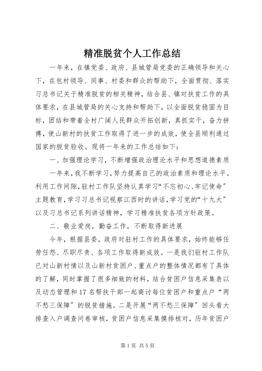 2023年精准脱贫个人工作总结.docx_第1页