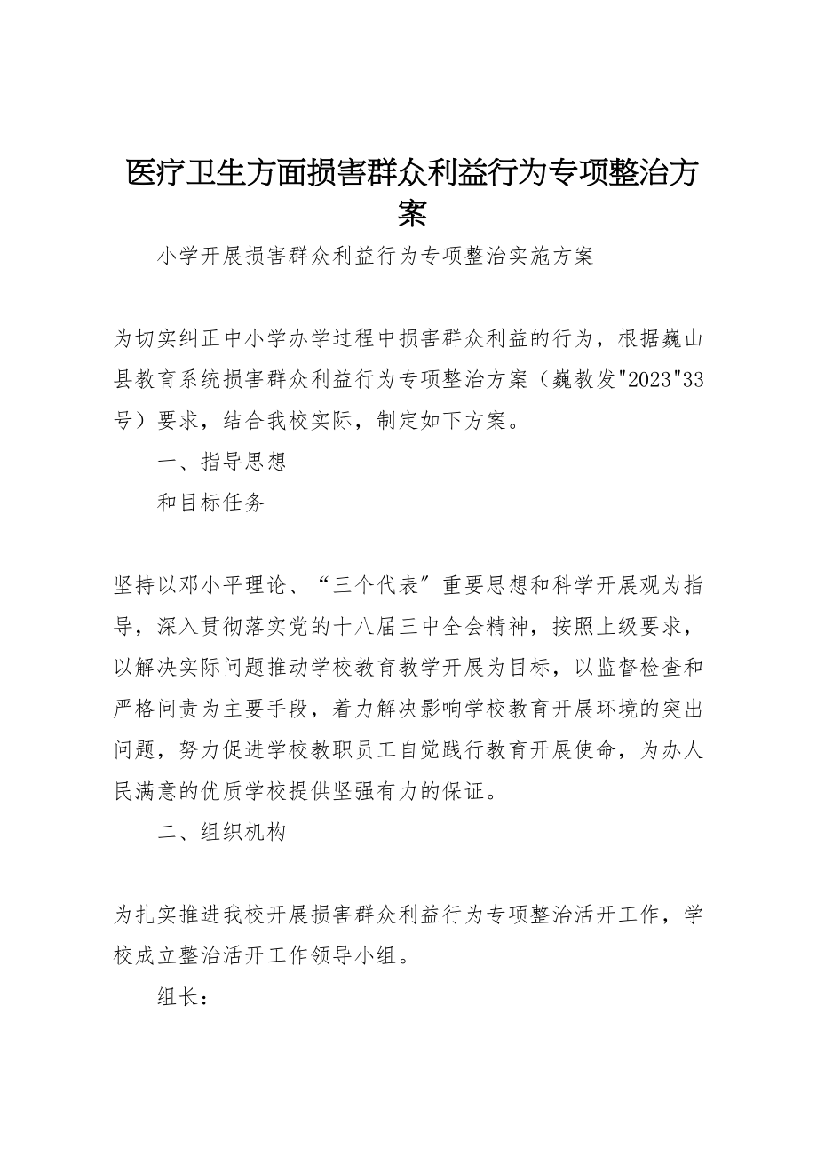 2023年医疗卫生方面损害群众利益行为专项整治方案 .doc_第1页