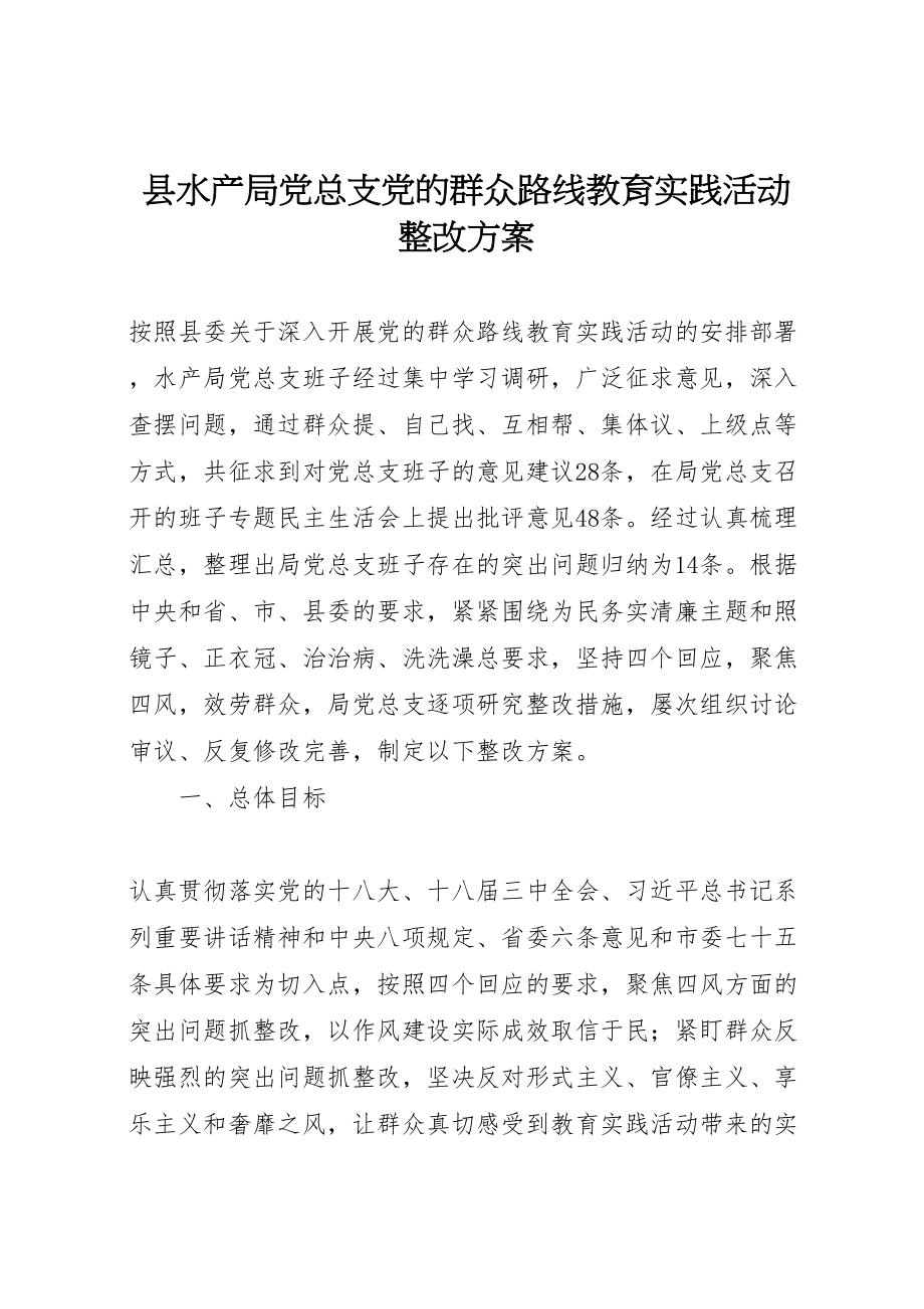 2023年县水产局党总支党的群众路线教育实践活动整改方案.doc_第1页