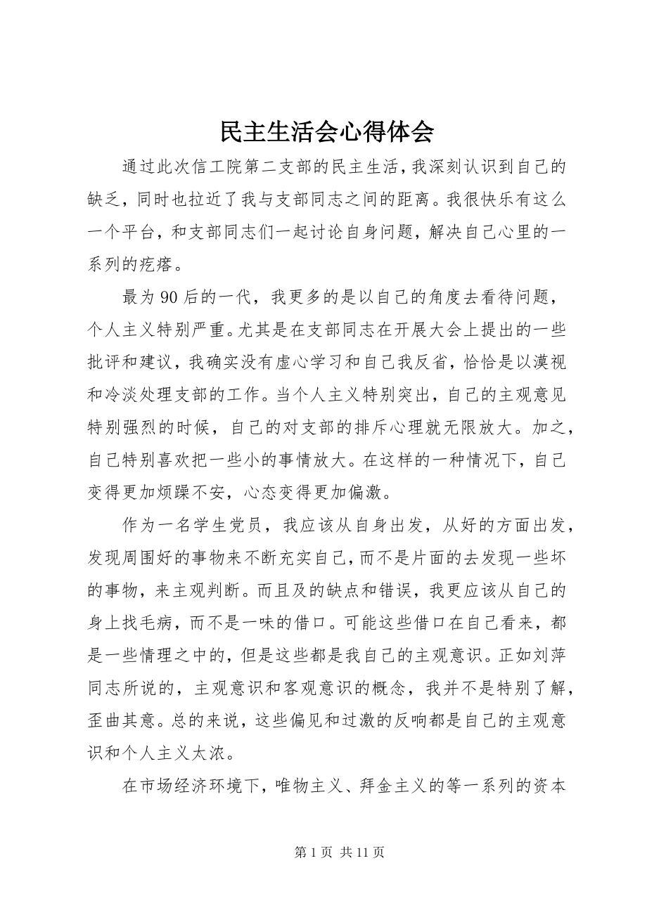 2023年民主生活会心得体会.docx_第1页