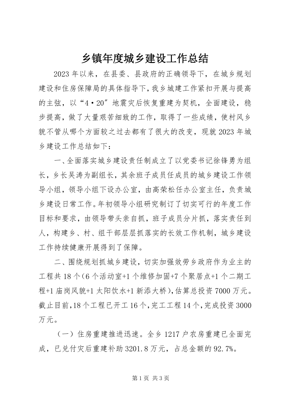 2023年乡镇年度城乡建设工作总结.docx_第1页