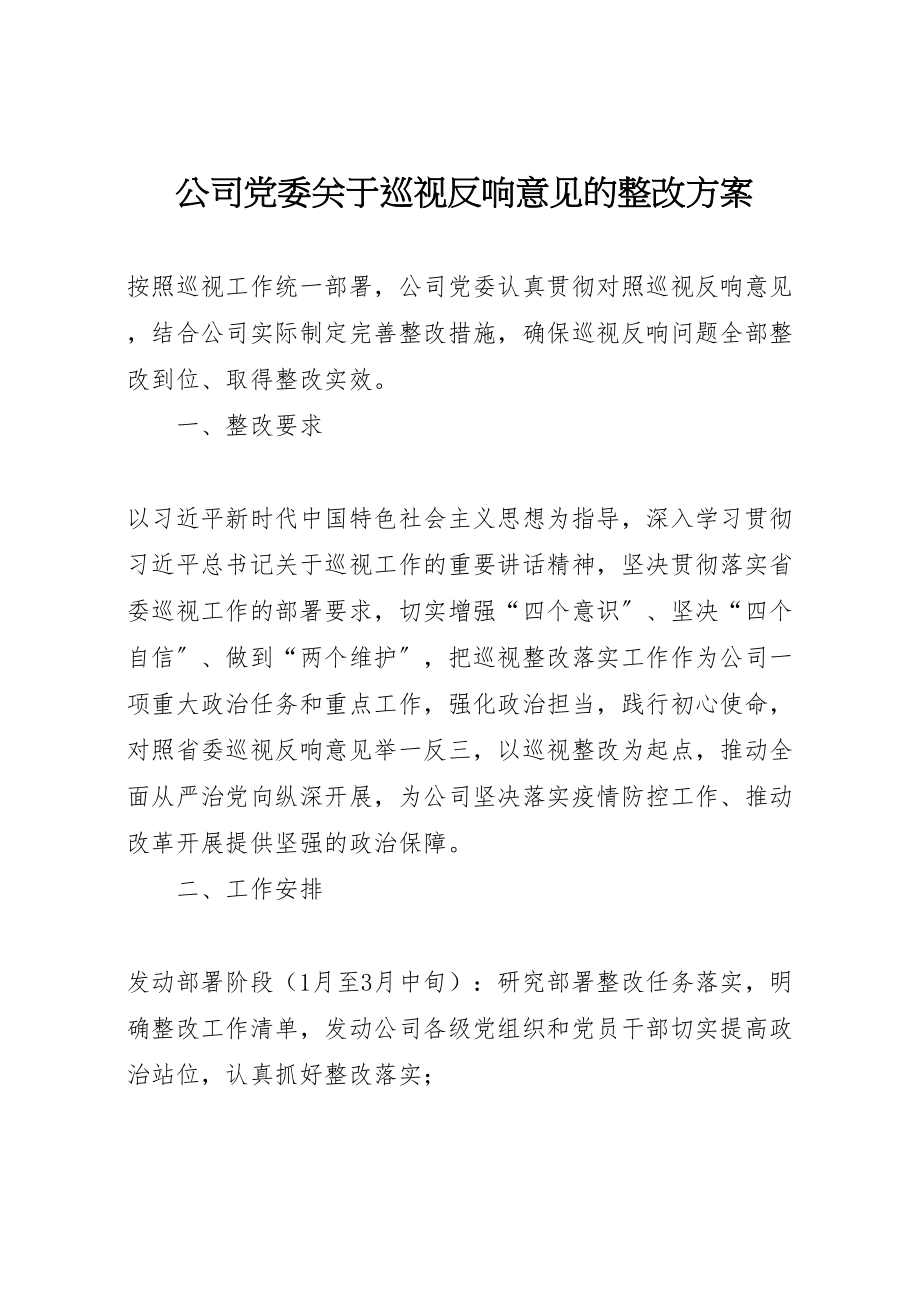 2023年公司党委关于巡视反馈意见的整改方案.doc_第1页