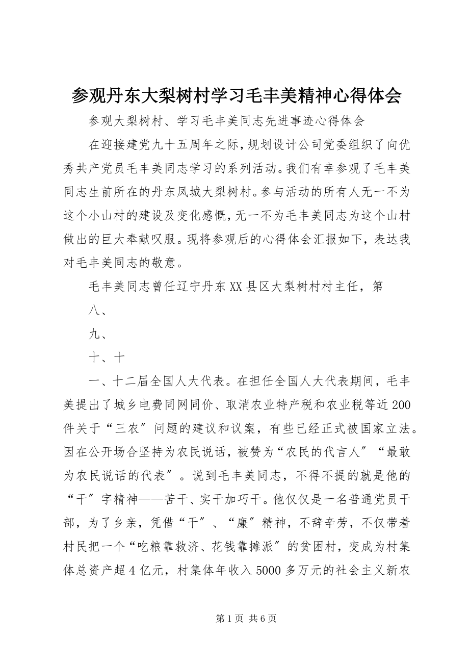 2023年参观丹东大梨树村学习毛丰美精神心得体会新编.docx_第1页