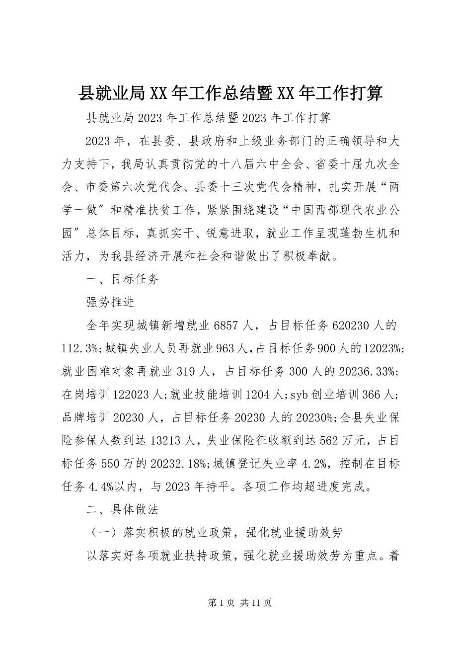 2023年县就业局工作总结暨工作打算.docx_第1页