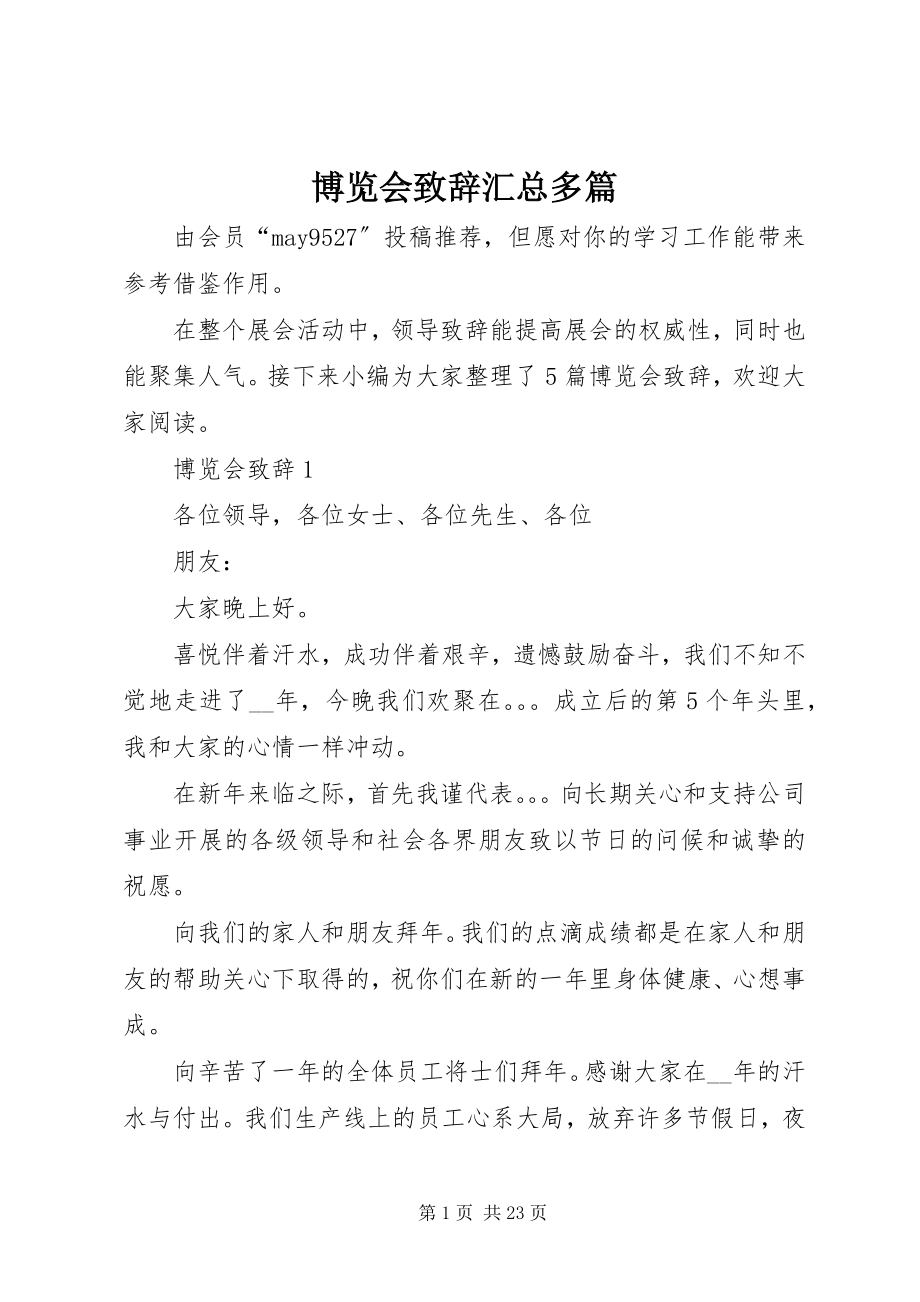 2023年博览会致辞汇总多篇新编.docx_第1页