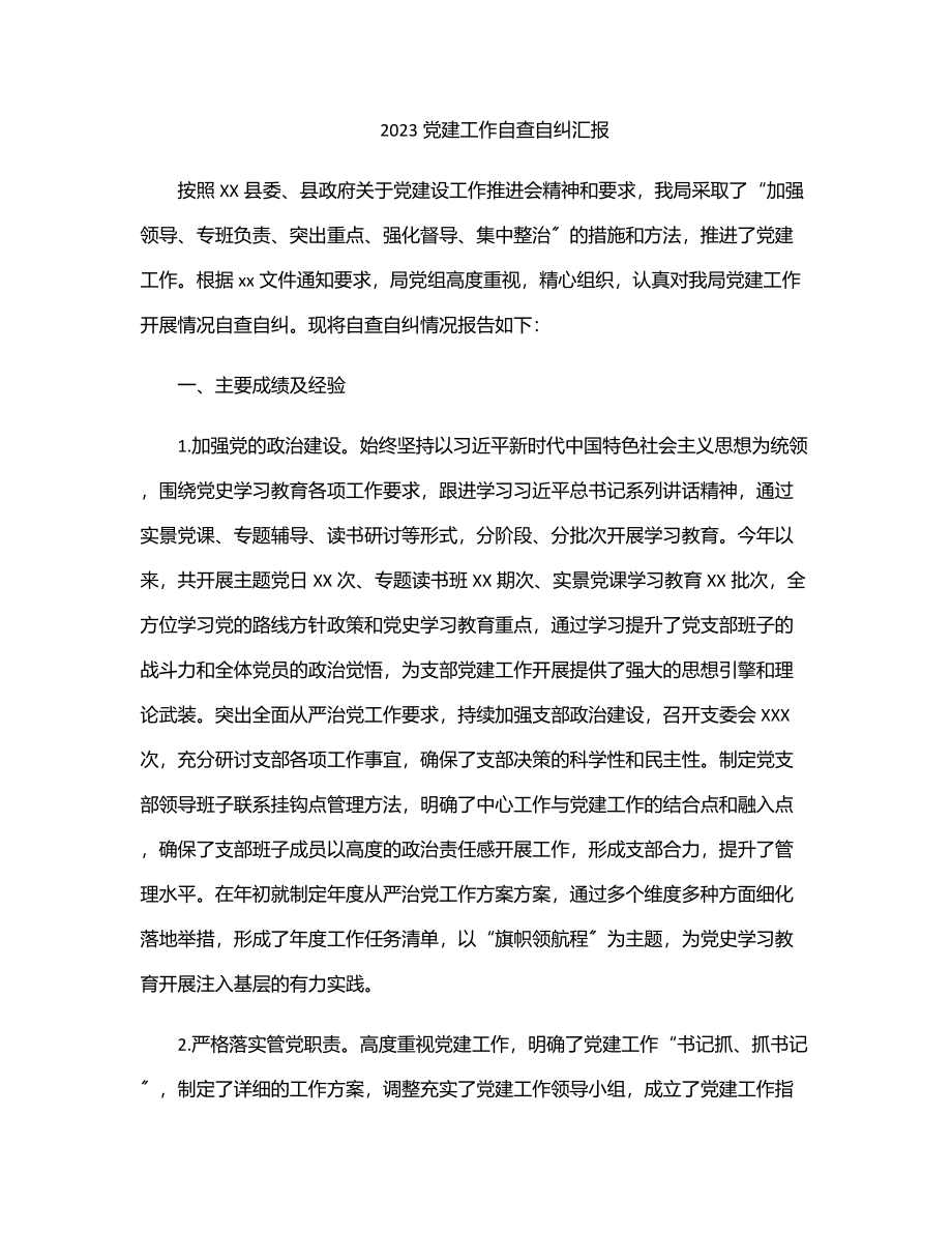 2023党建工作自查自纠汇报.docx_第1页