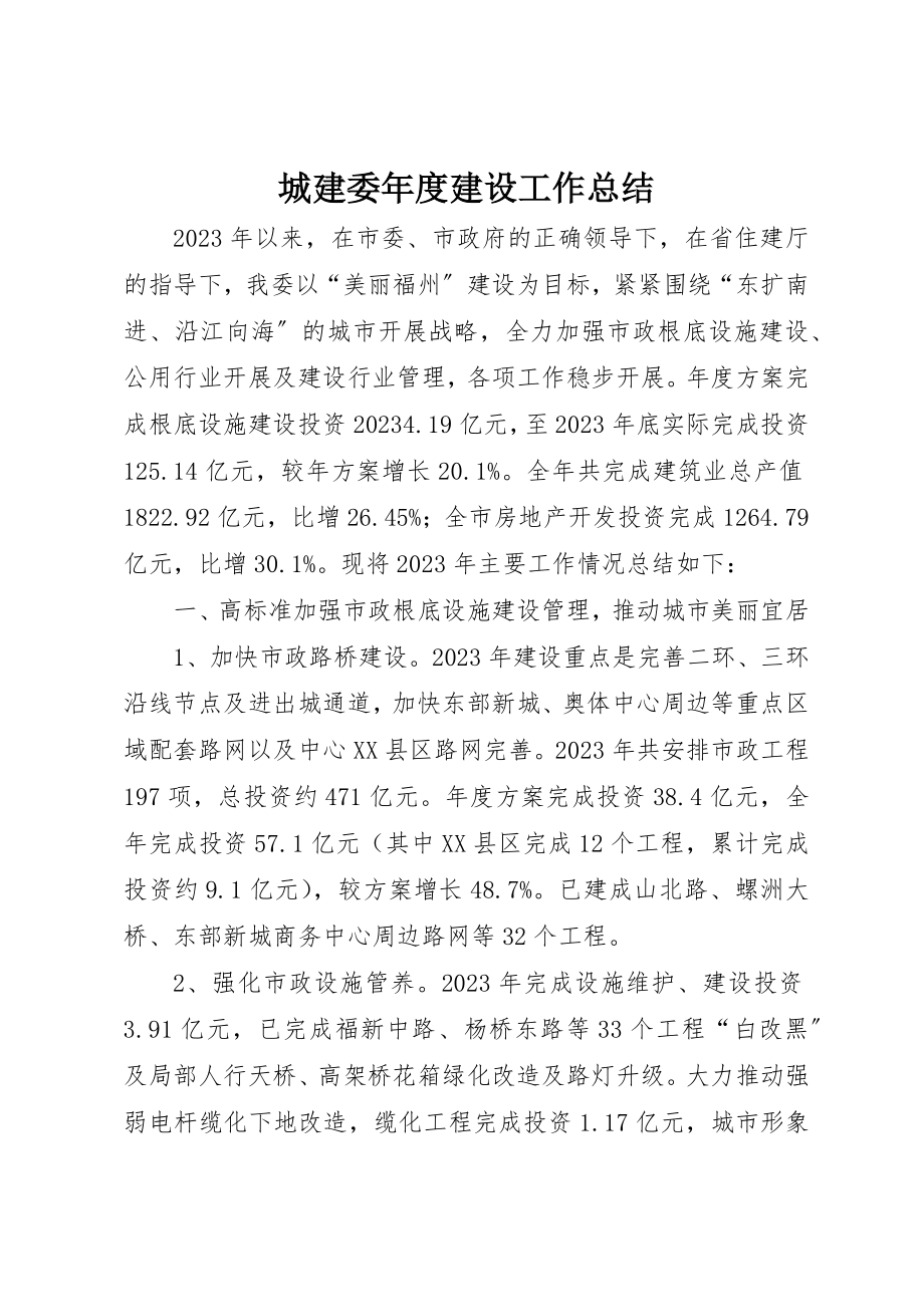 2023年城建委年度建设工作总结.docx_第1页