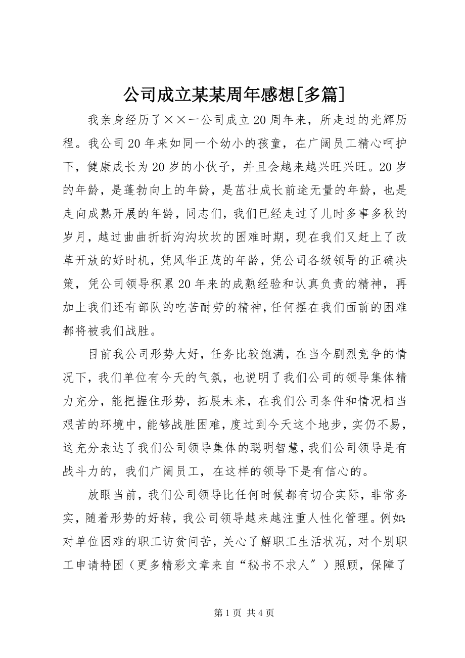 2023年公司成立某某周年感想多篇.docx_第1页