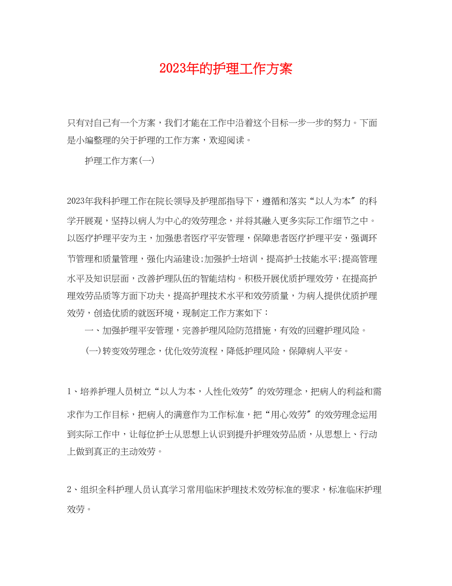 2023年的护理工作计划.docx_第1页