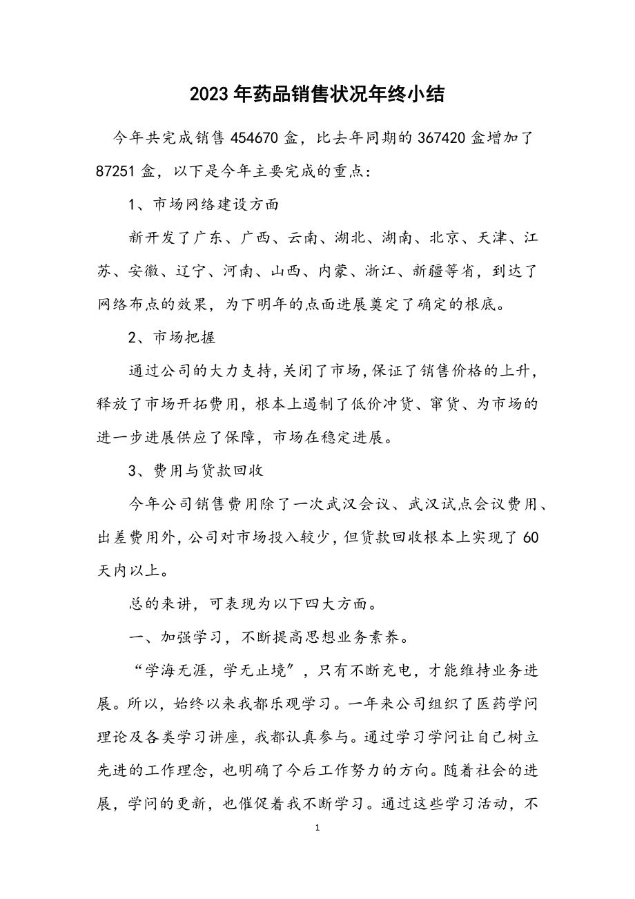 2023年药品销售情况年终小结.docx_第1页