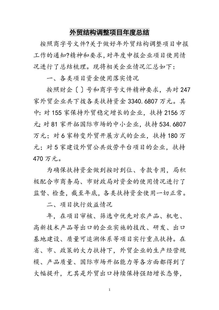 2023年外贸结构调整项目年度总结范文.doc_第1页