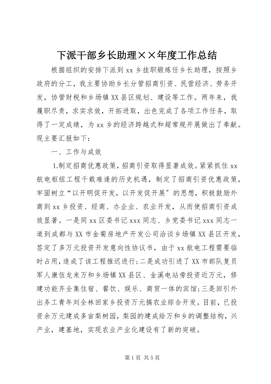 2023年下派干部乡长助理度工作总结.docx_第1页