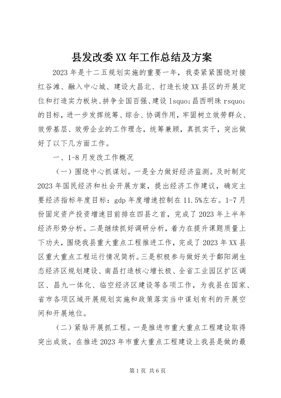 2023年县发改委工作总结及计划.docx_第1页