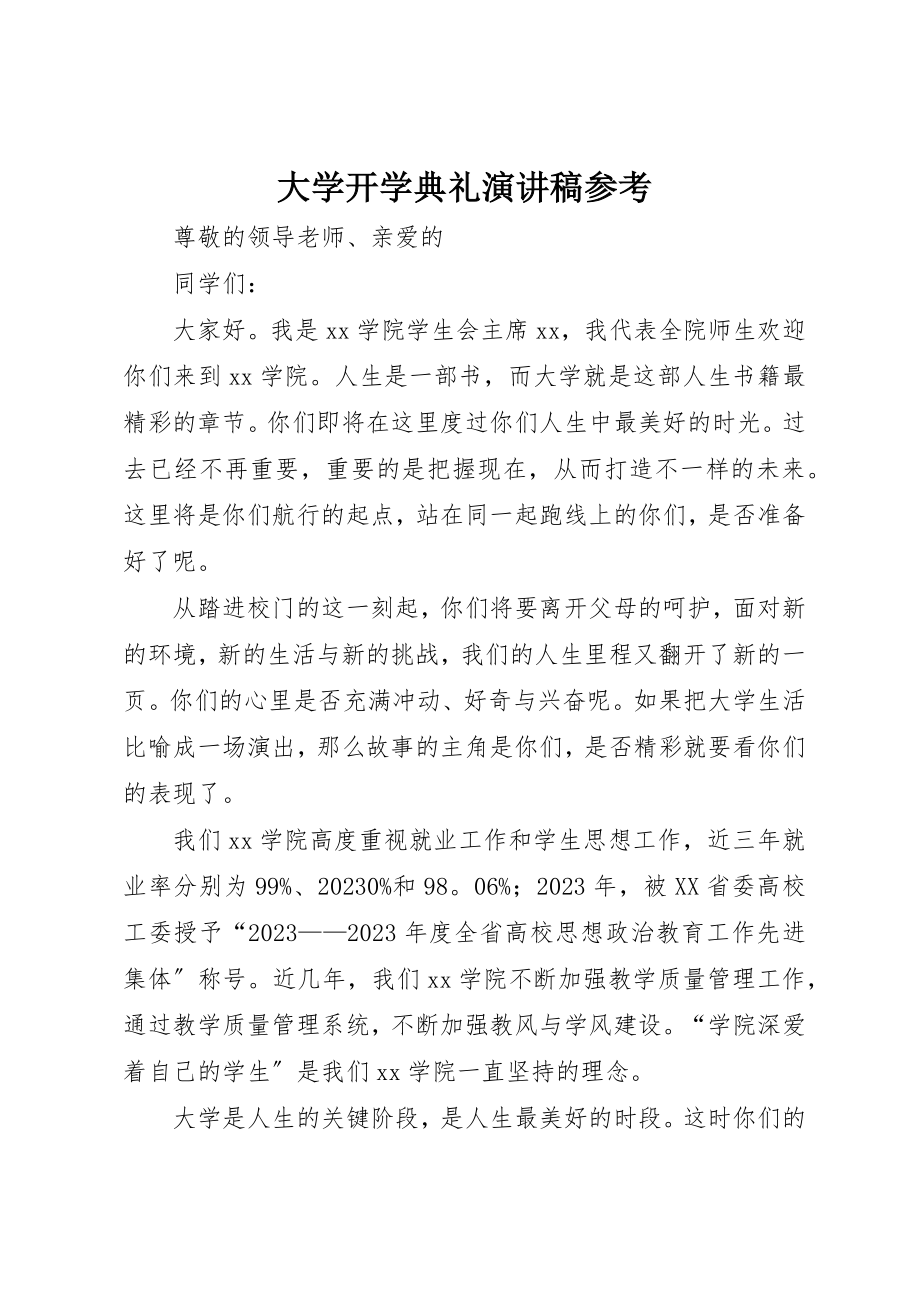 2023年大学开学典礼演讲稿参考.docx_第1页