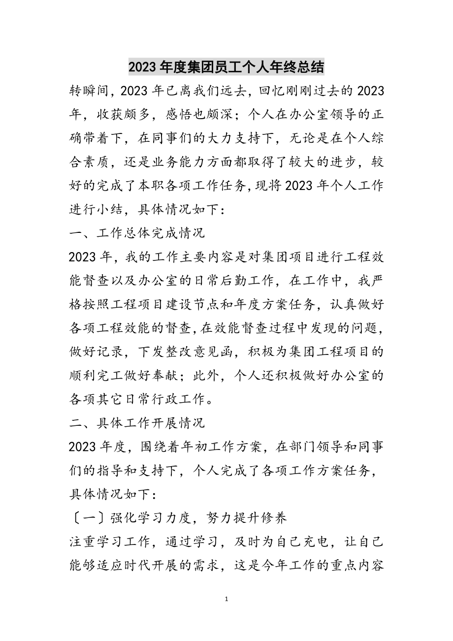 2023年年度集团员工个人年终总结范文.doc_第1页