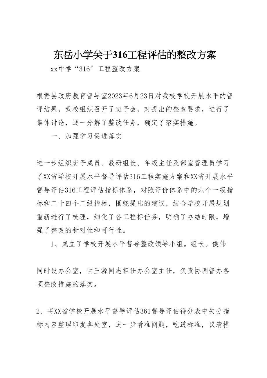 2023年东岳小学关于316工程评估的整改方案 .doc_第1页