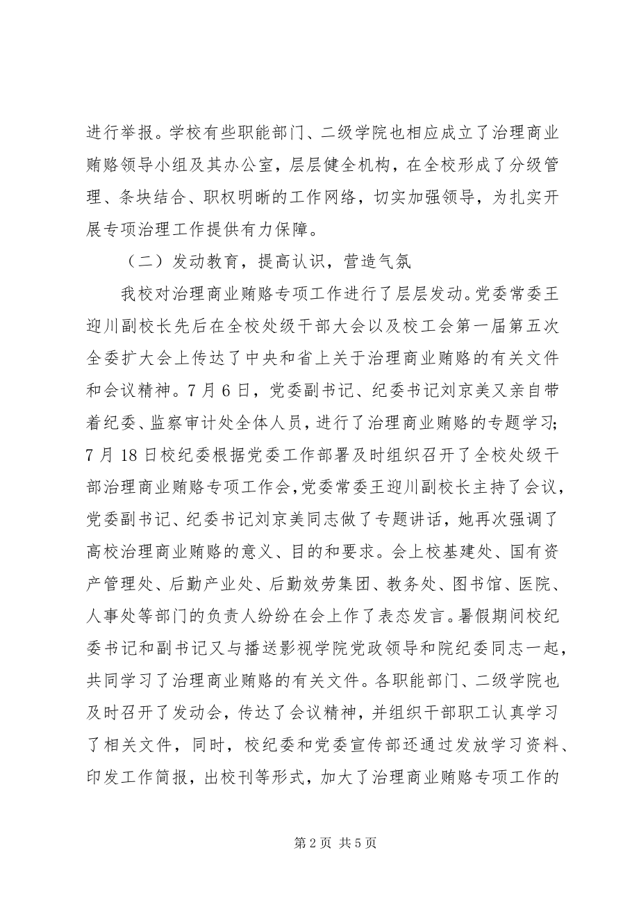 2023年高校大学治理商业贿赂专项工作阶段总结.docx_第2页