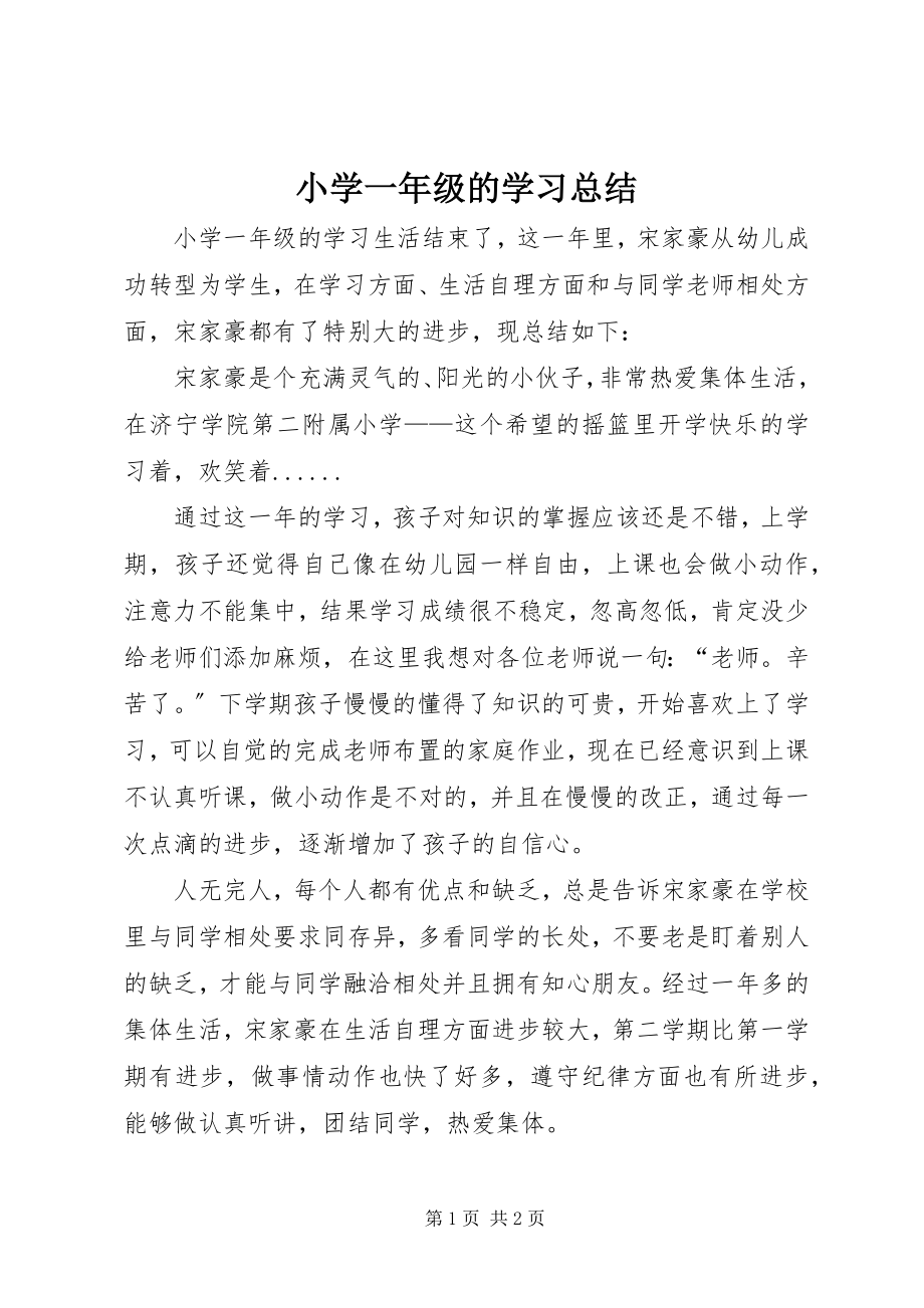 2023年小学一年级的学习总结.docx_第1页