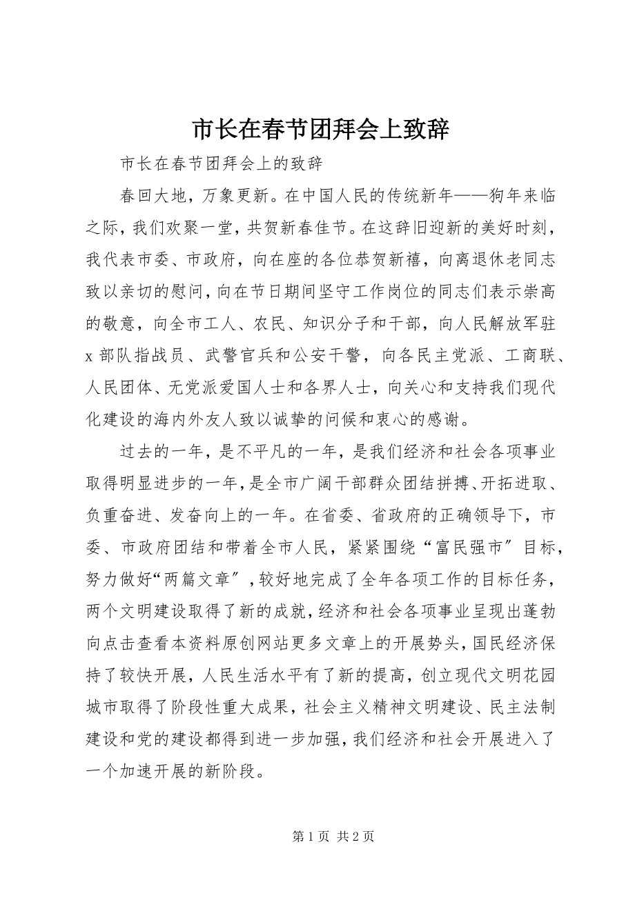 2023年市长在春节团拜会上致辞.docx_第1页