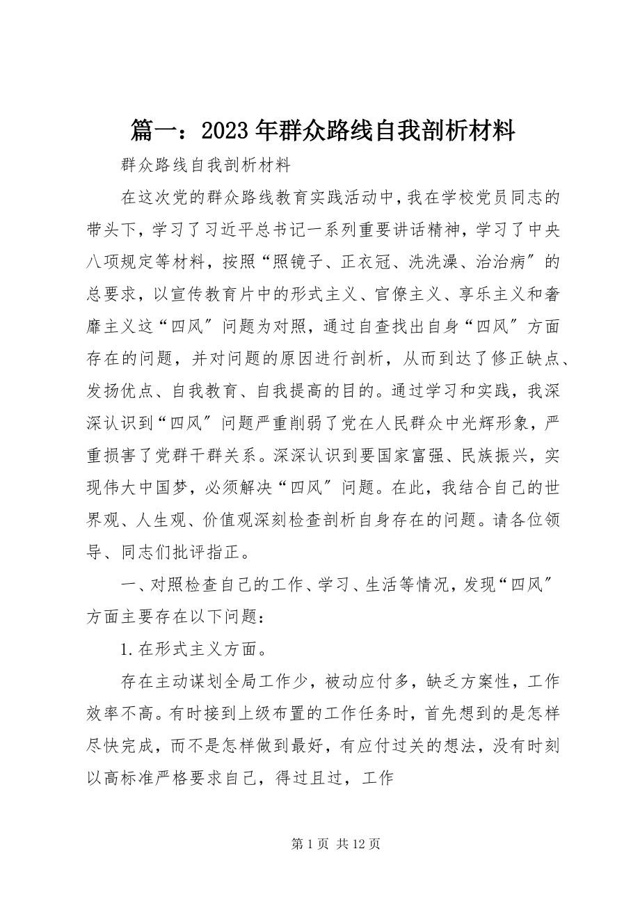 2023年群众路线自我剖析材料.docx_第1页