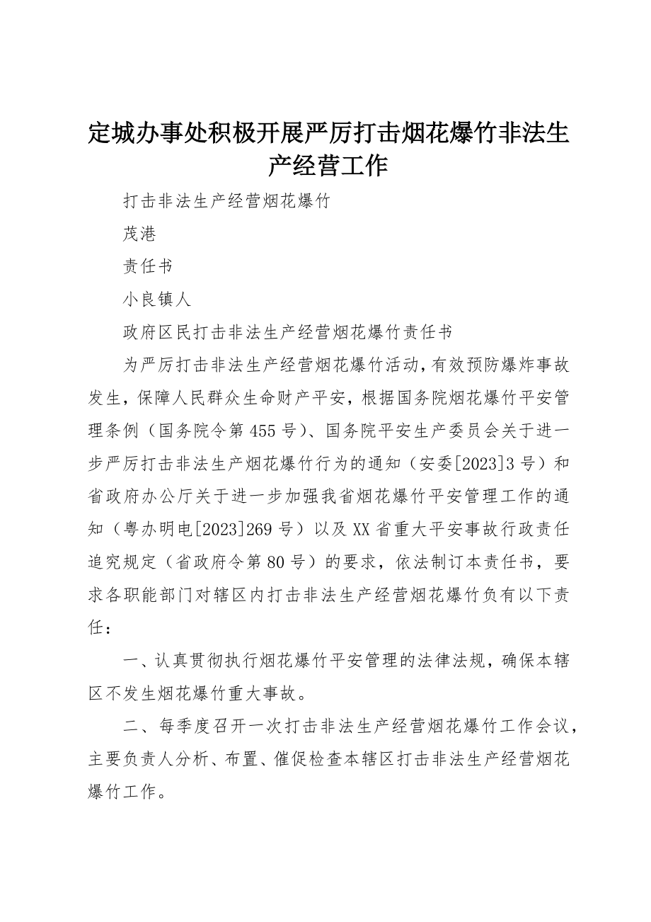 2023年定城办事处积极开展严厉打击烟花爆竹非法生产经营工作新编.docx_第1页