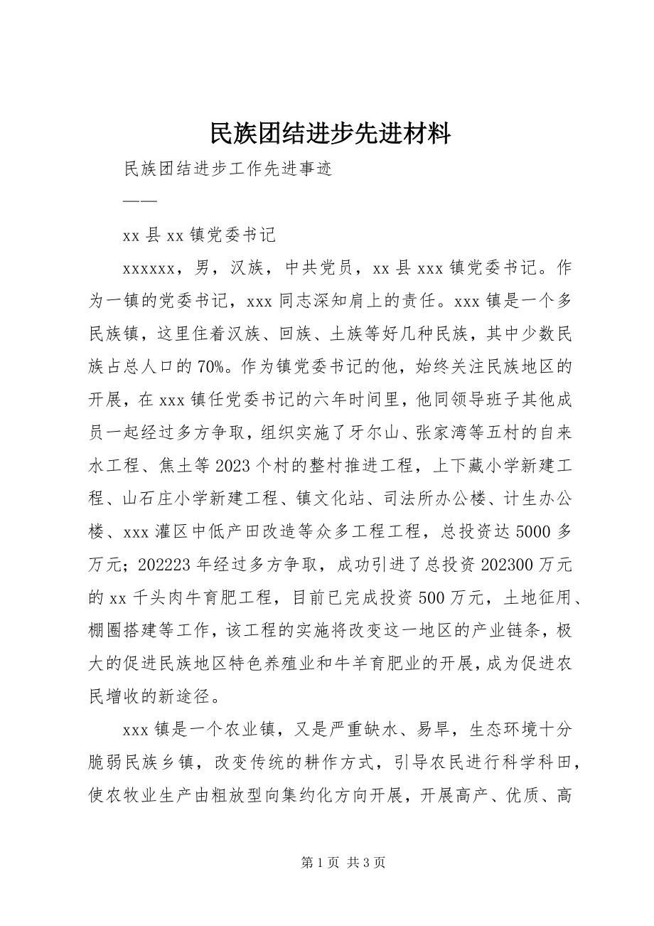 2023年民族团结进步先进材料.docx_第1页