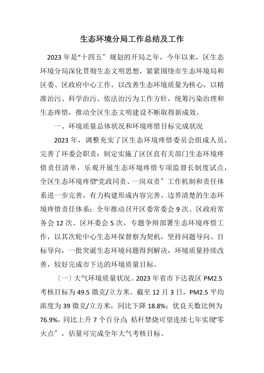 2023年生态环境分局工作总结及工作计划.docx_第1页