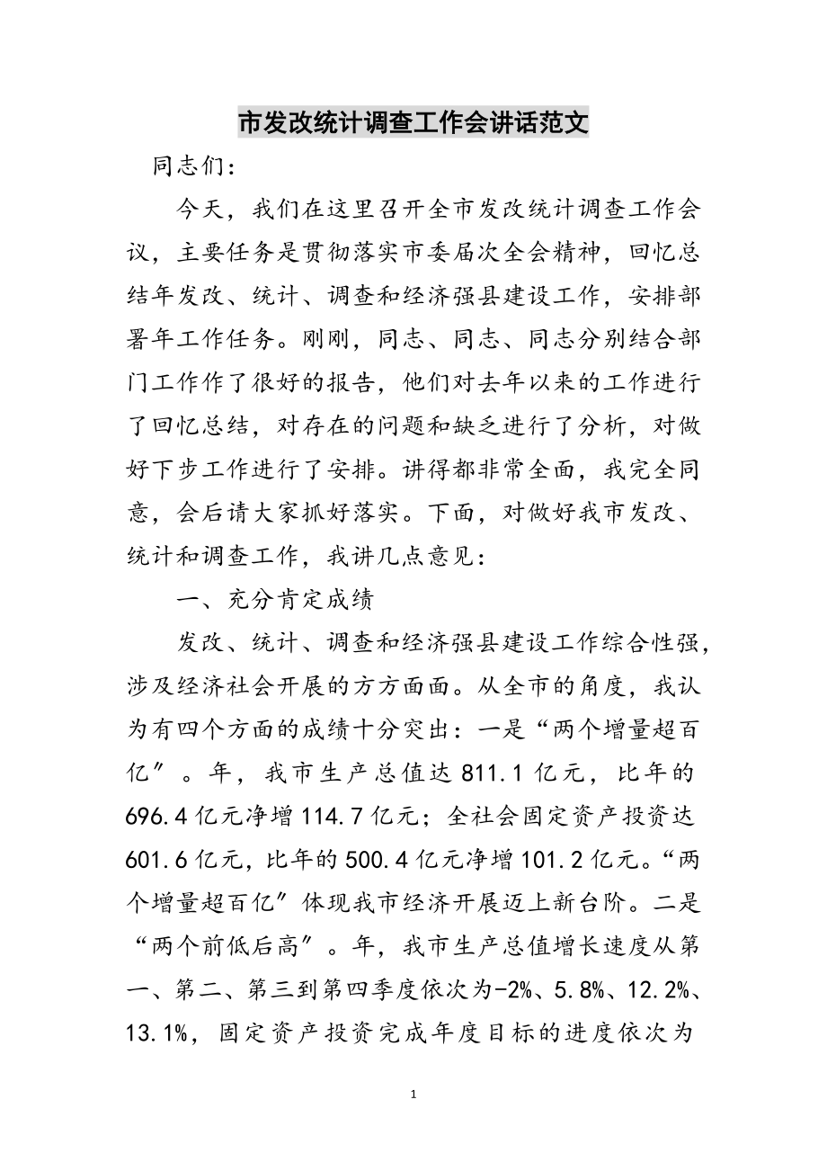 2023年市发改统计调查工作会讲话范文范文.doc_第1页