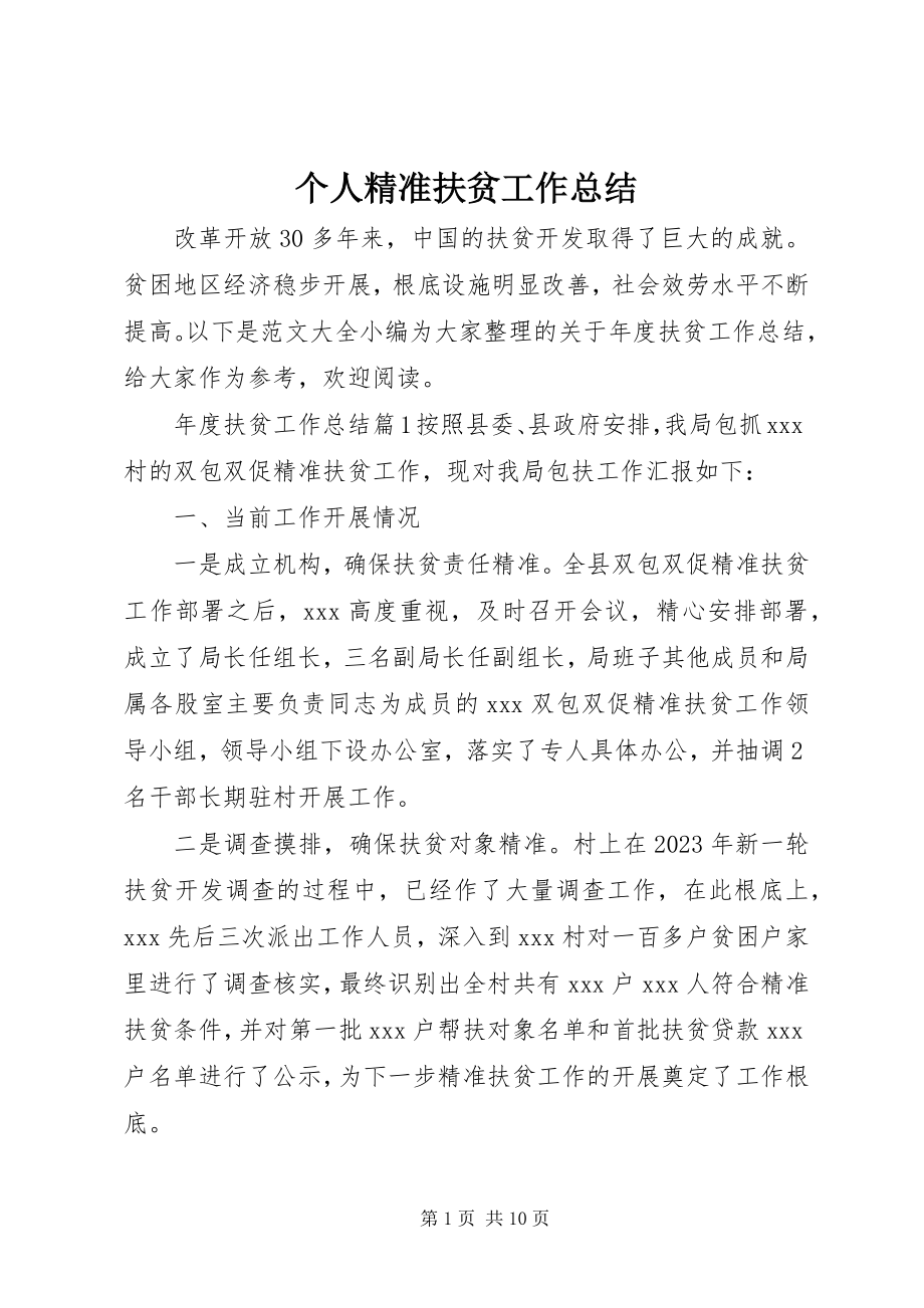 2023年个人精准扶贫工作总结精选.docx_第1页