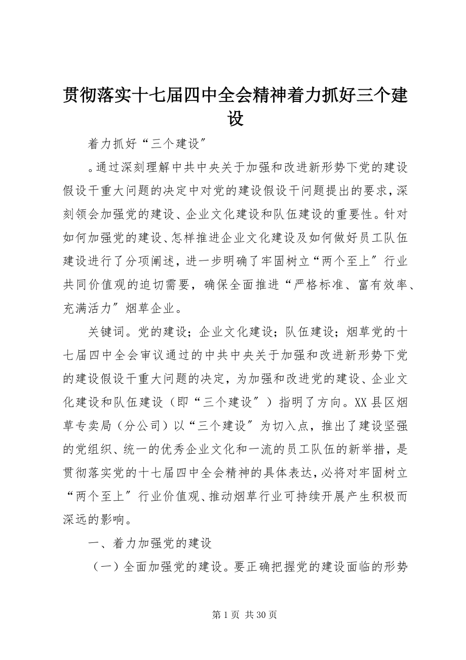 2023年贯彻落实十七届四中全会精神着力抓好三个建设.docx_第1页