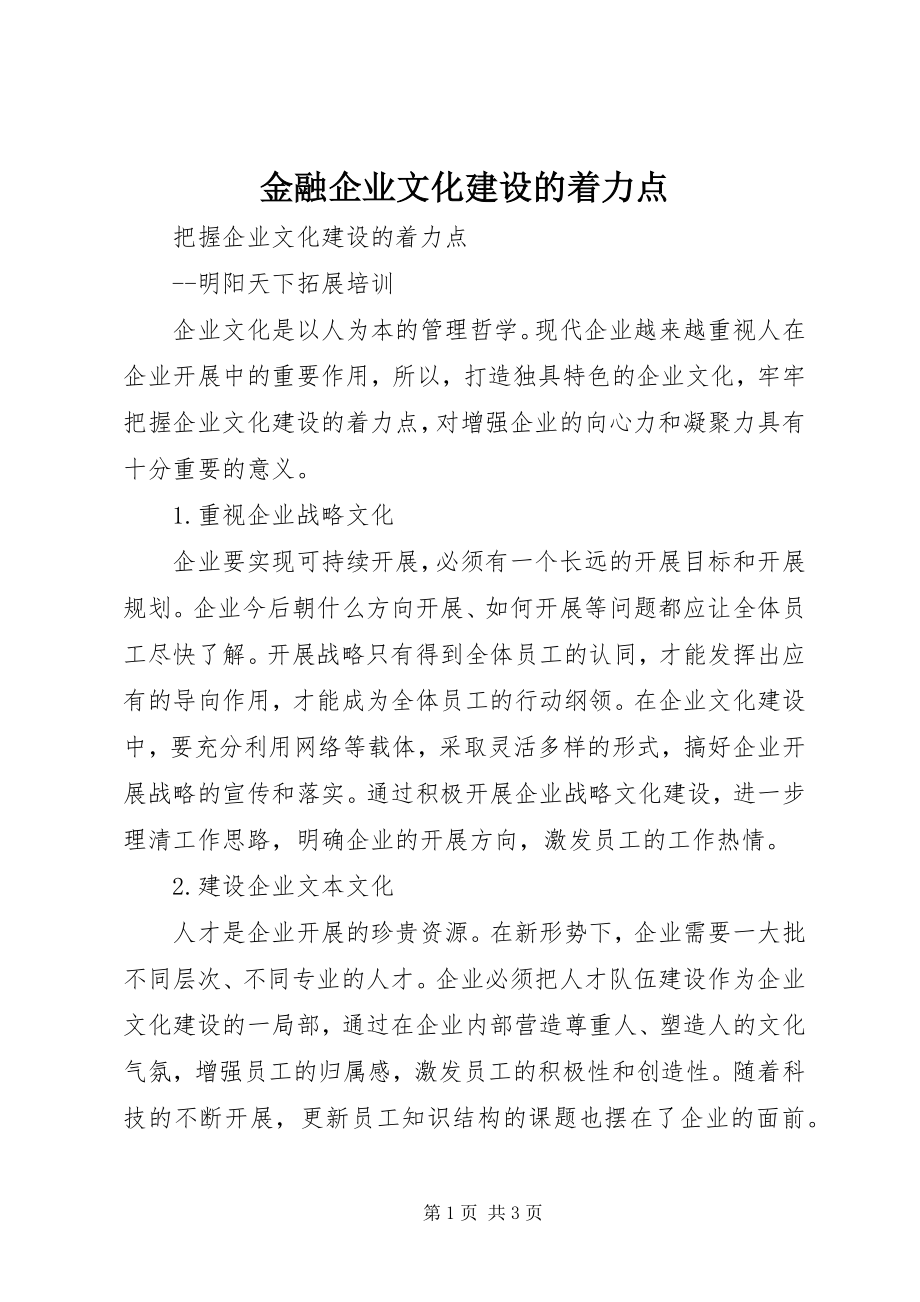 2023年金融企业文化建设的着力点.docx_第1页