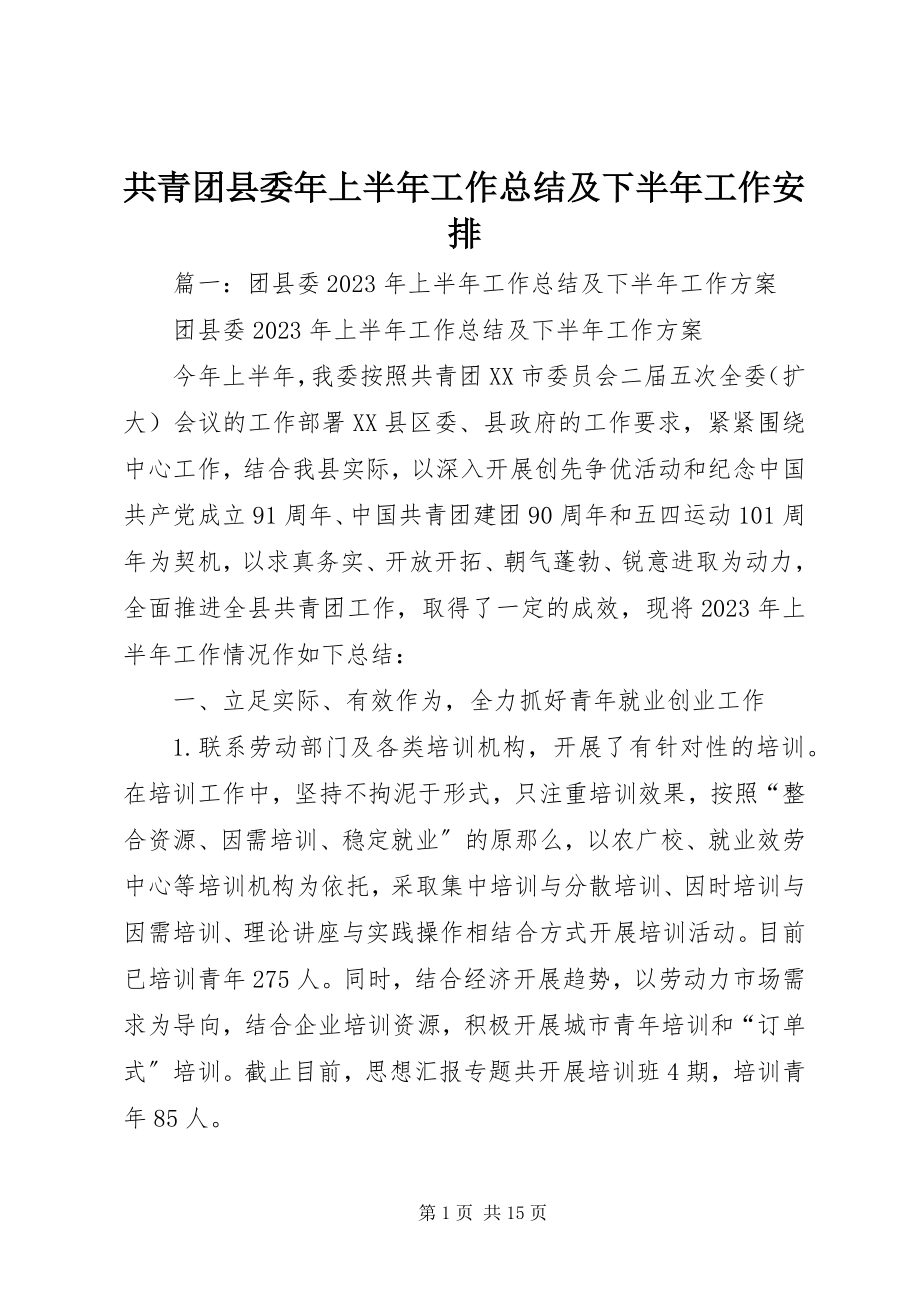 2023年共青团县委年上半年工作总结及下半年工作安排.docx_第1页