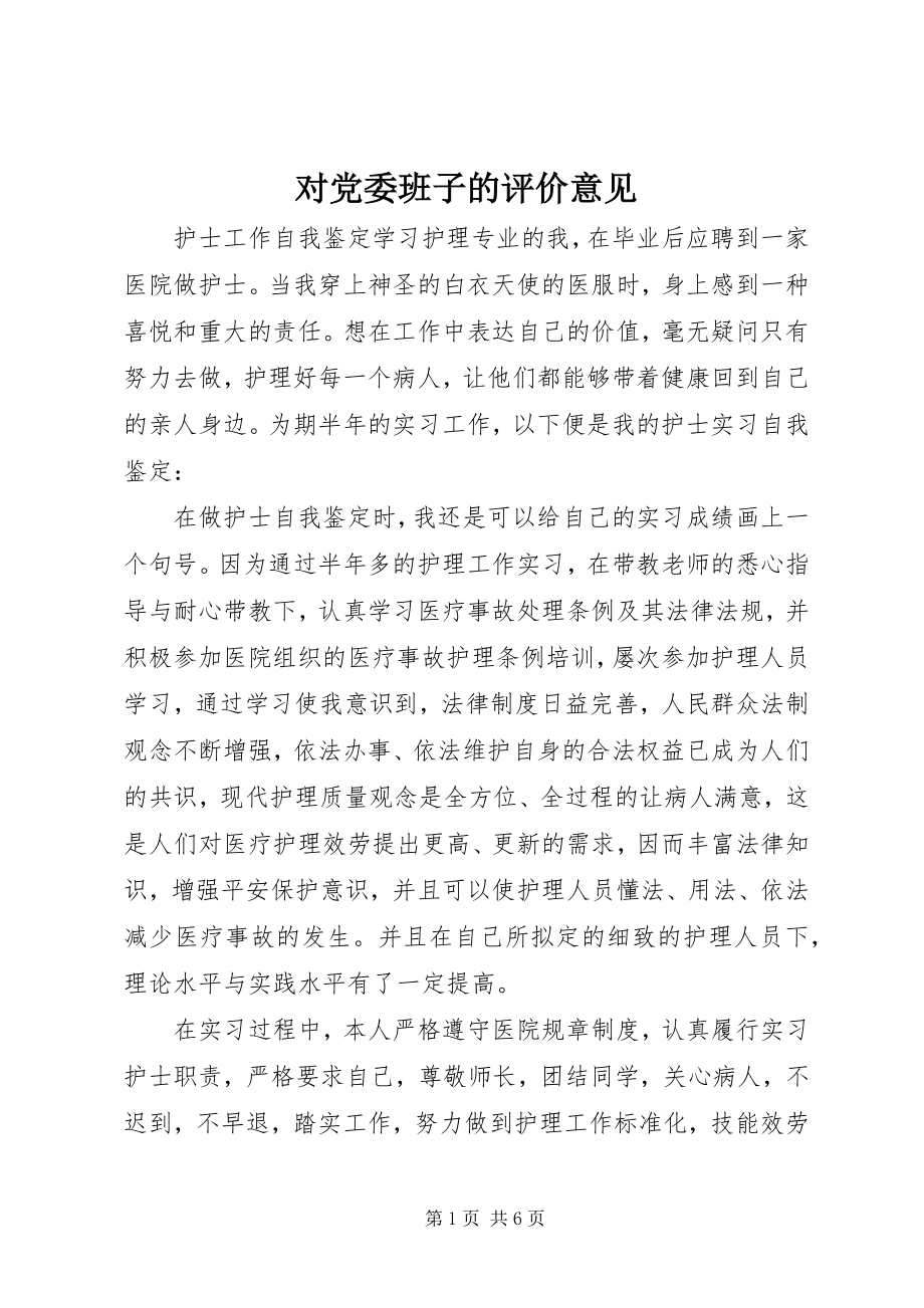 2023年对党委班子的评价意见.docx_第1页