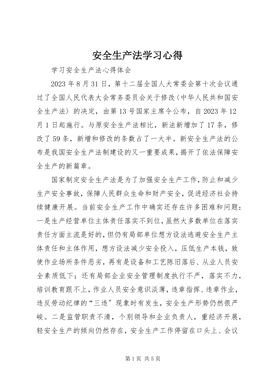 2023年《安全生产法》学习心得.docx_第1页