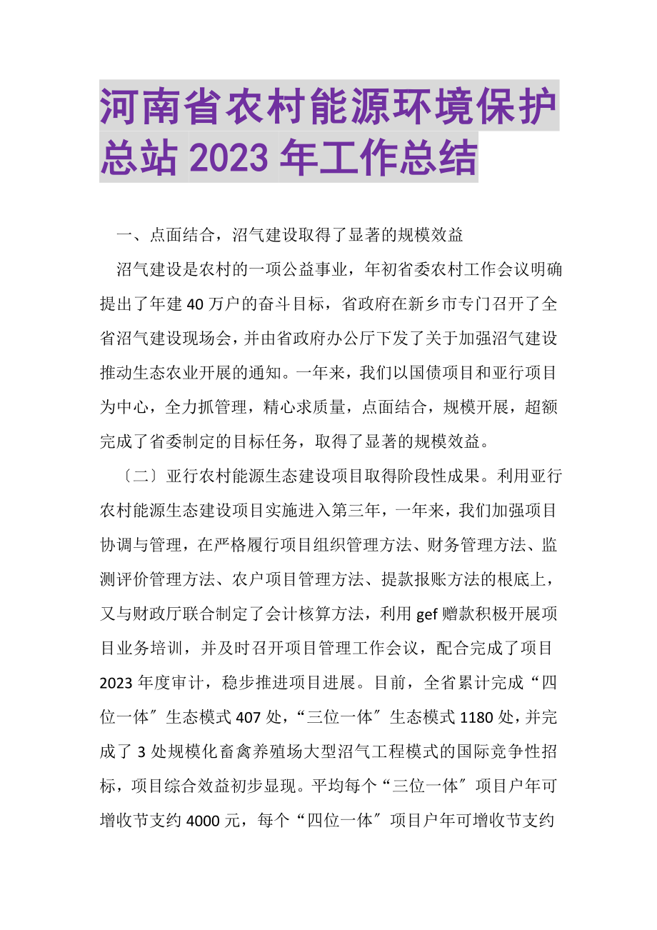 2023年河南省农村能源环境保护总站年工作总结.doc_第1页