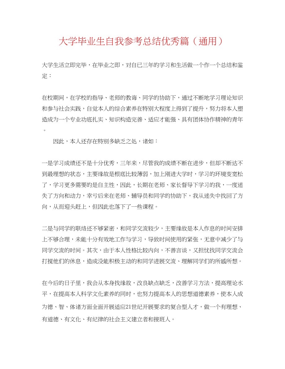 2023年大学毕业生自我总结优秀篇.docx_第1页